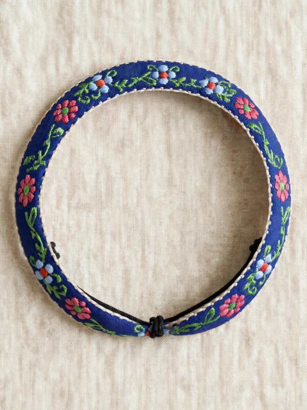 Blue Pink Floral Embroidered Bracelet — Mexican Woven